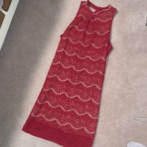 Red Laced dress with skin toned lining
